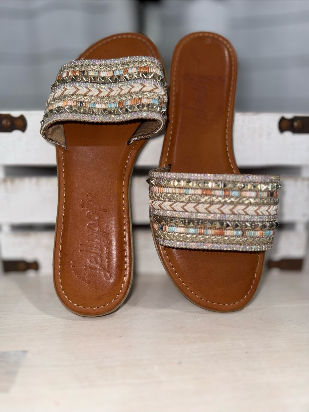 JellyPop Rhinestone & Cloth Multicolor Beaded Sandals
